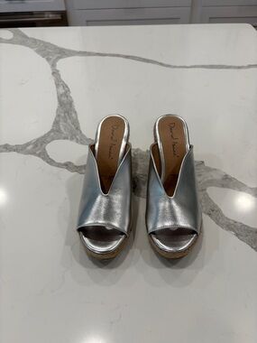 NWOT Perfect for summer Silver Metallic Open-Toe Wedge Sandals size 7